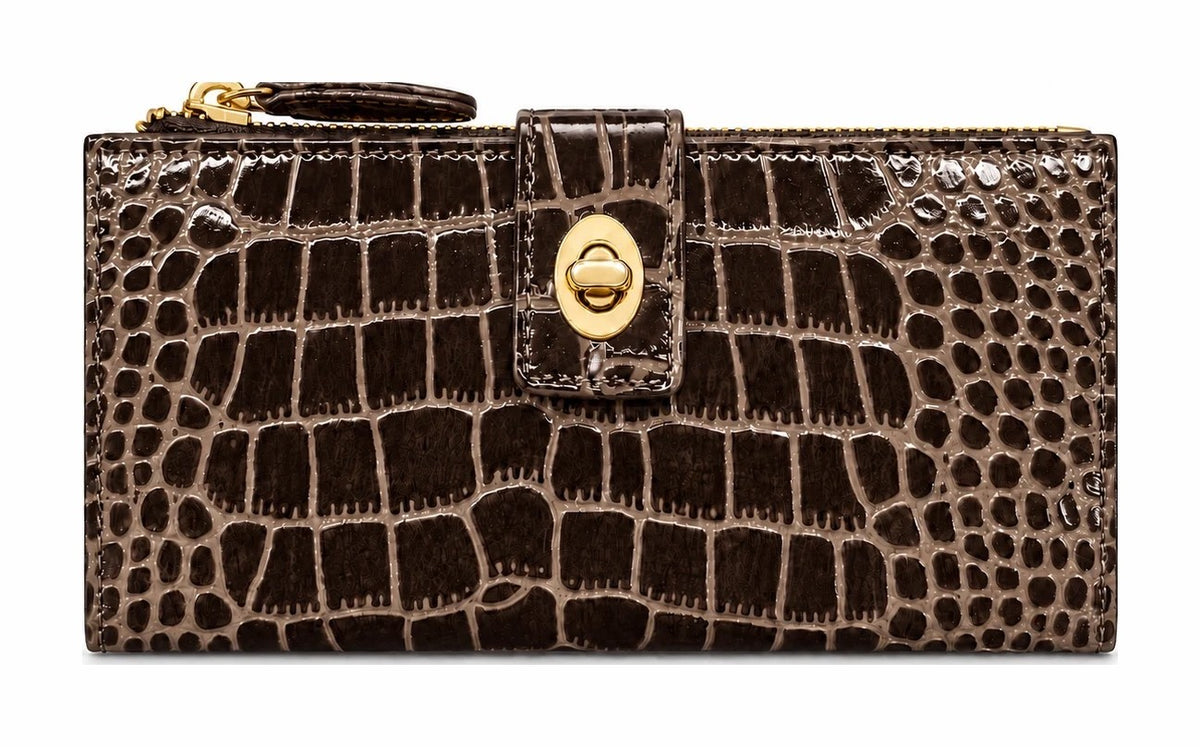 HE006 Dark Brown Croc Long Wallet