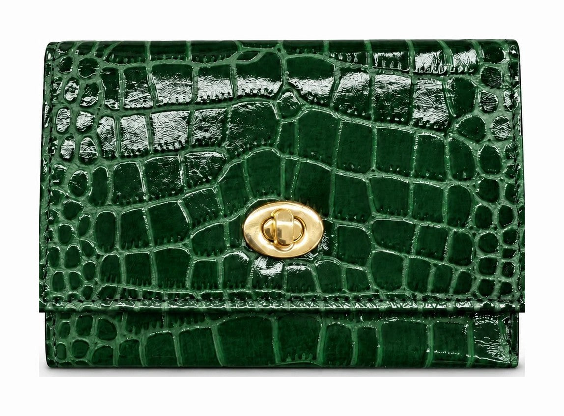 HE013 Forest Green Croc Leather Card Holder
