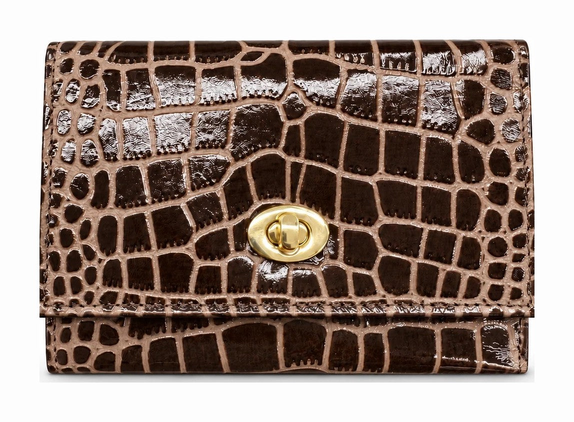 HE014 Dark Brown Croc Card Holder