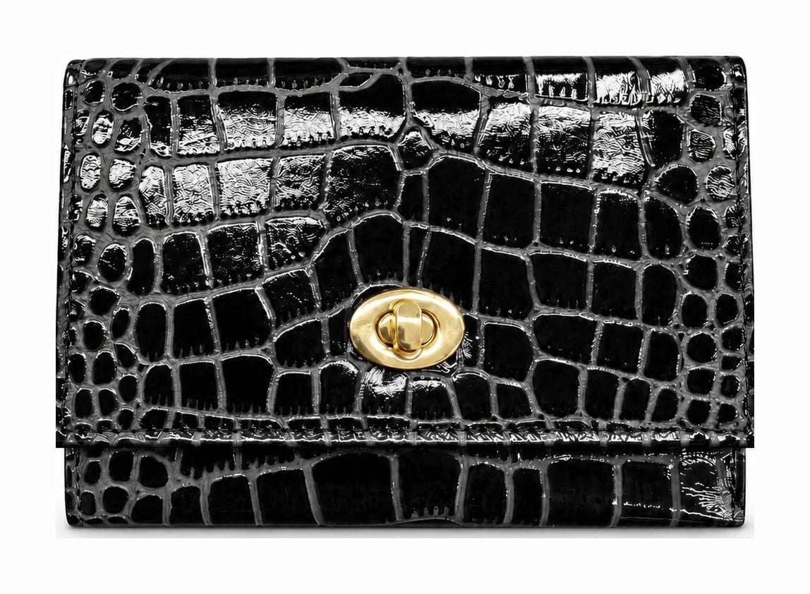 HE015 Black Croc Card Holder