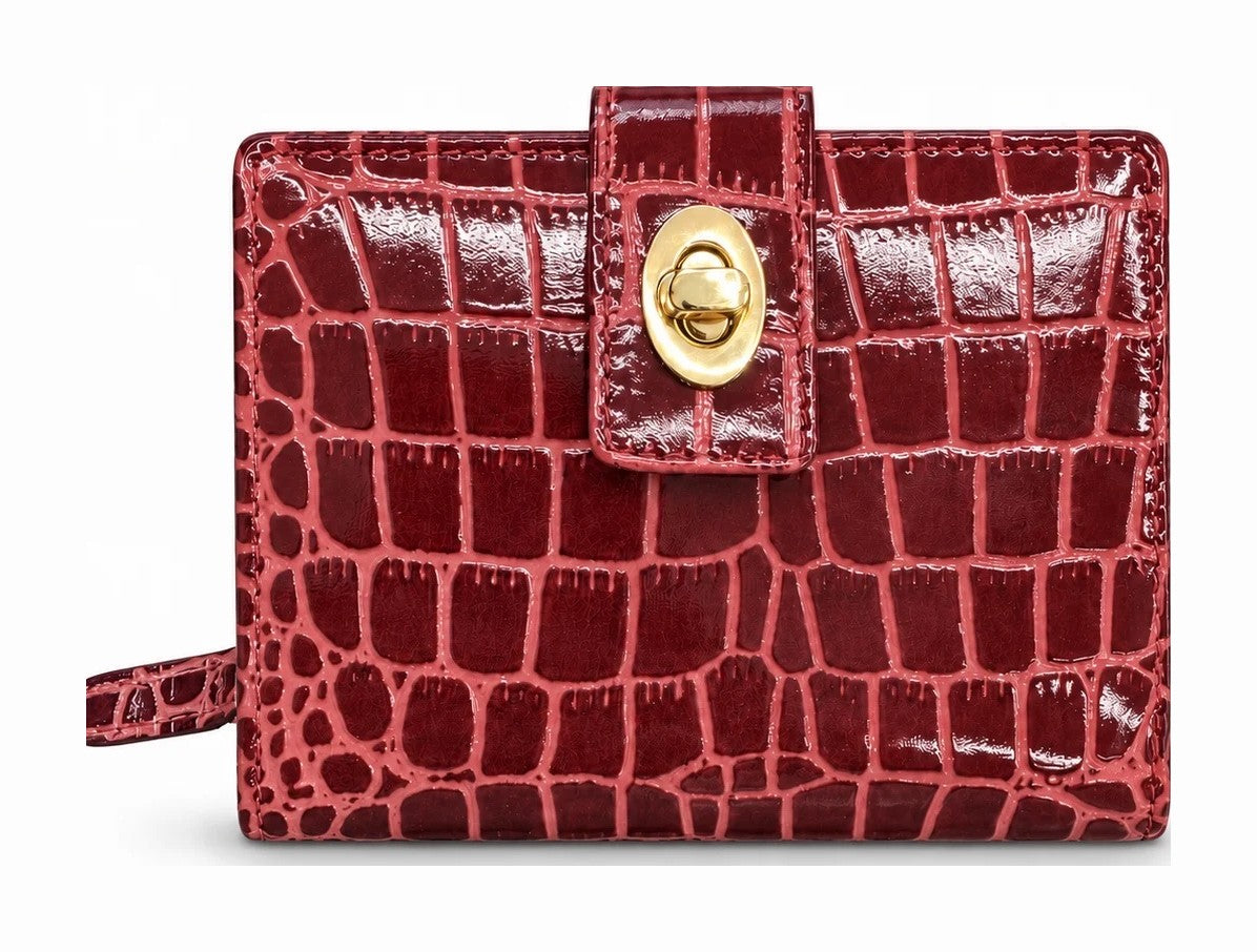 HE016 Burgundy Croc Bifold Wallet