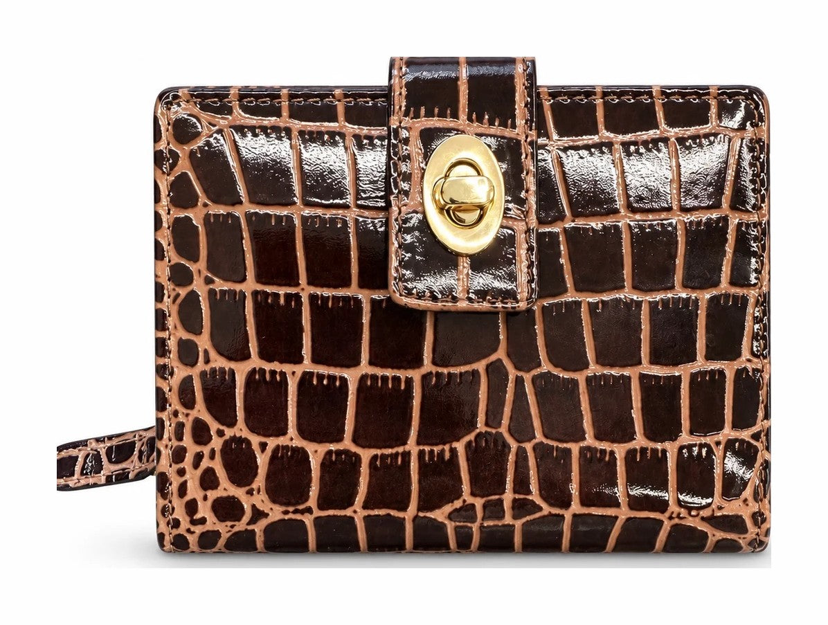 HE018 Dark Brown Croc Bifold Wallet