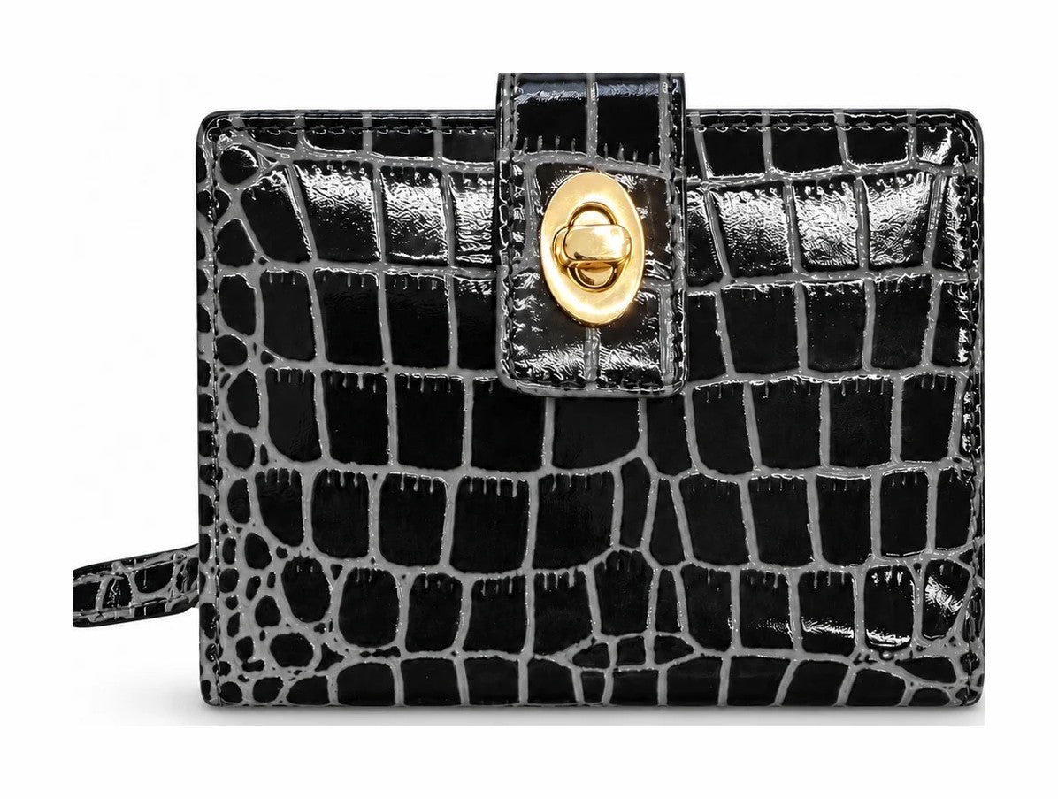 HE019 Black Croc Bifold Wallet