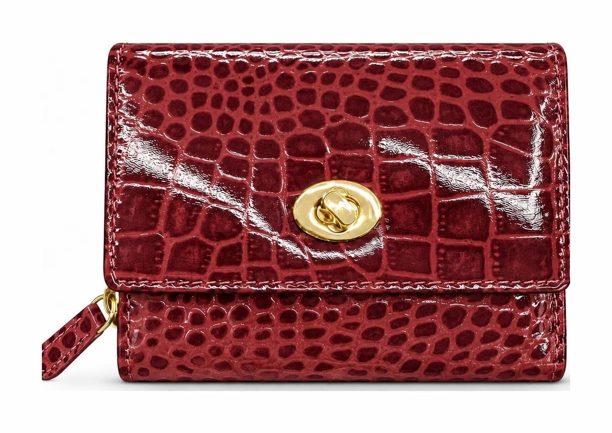 HE020 Burgundy Croc Leather Flap Wallet