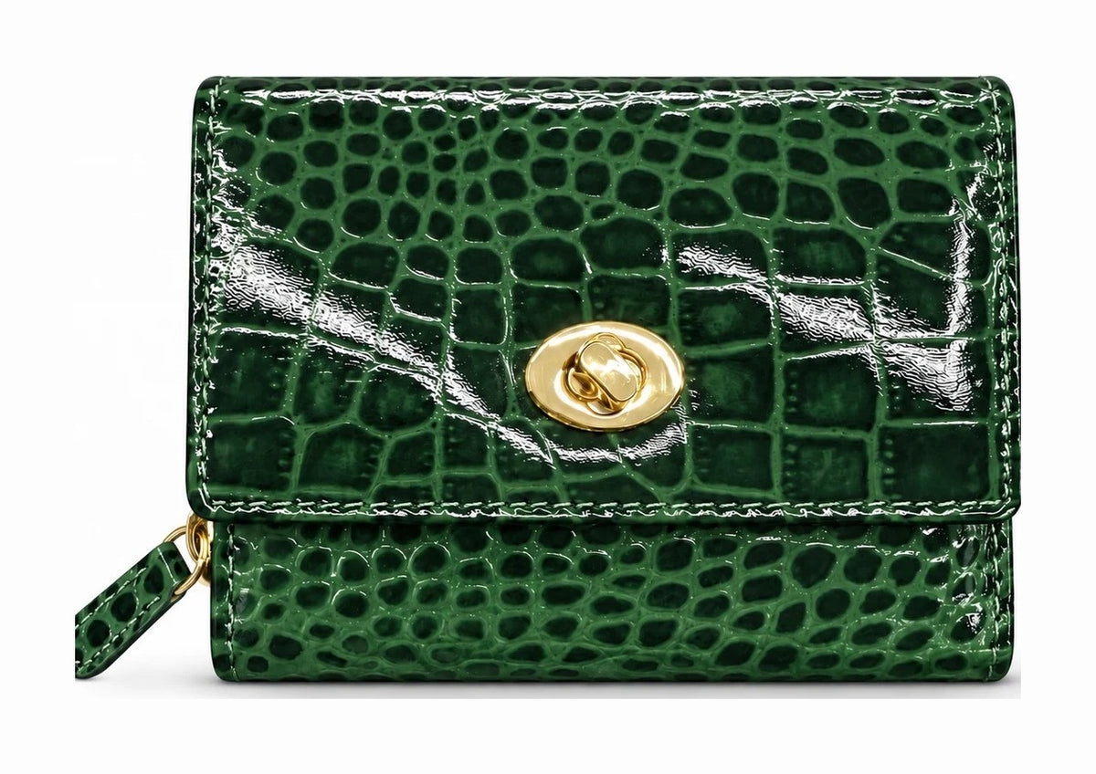 HE021 Forest Green Croc Flap Wallet