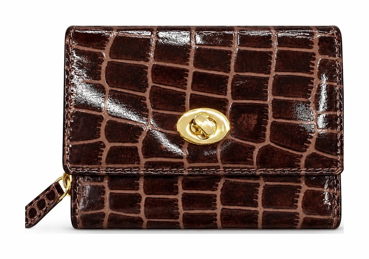 HE022 Dark Brown Croc Flap Wallet
