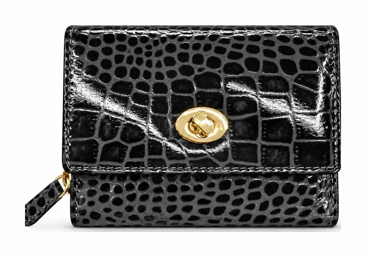 HE023 Black Croc Flap Wallet