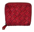 HE025 Red Woven Leather Zip Wallet