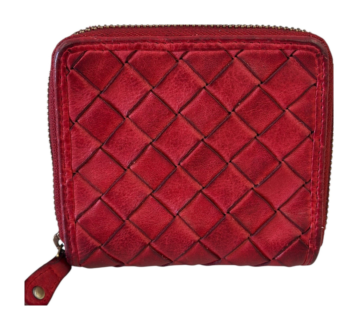 HE025 Red Woven Leather Zip Wallet