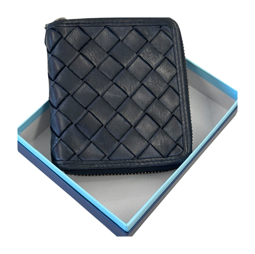 HE027 Navy Woven Zip Wallet