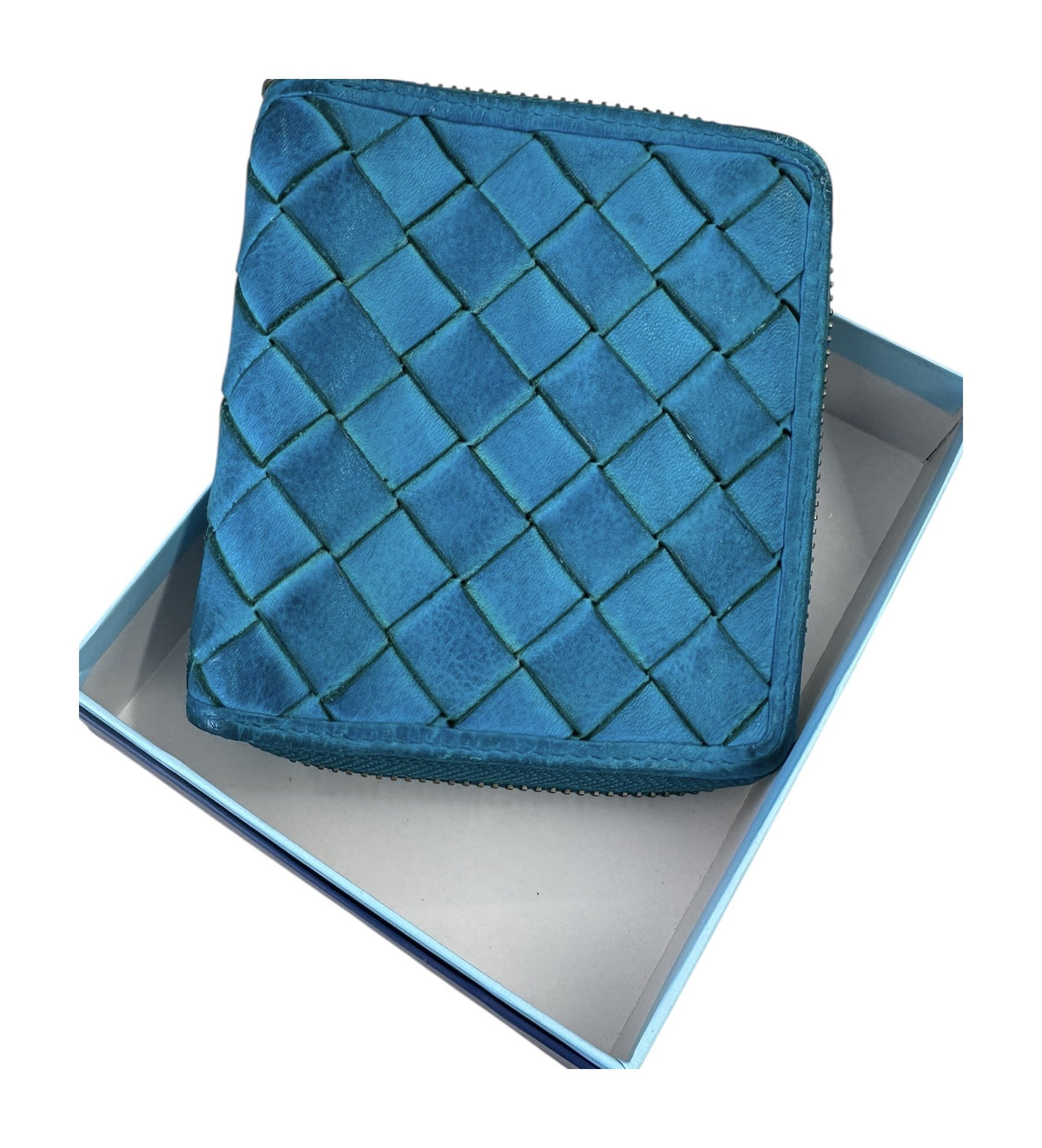 HE029 Turquoise Woven Leather Zip Wallet