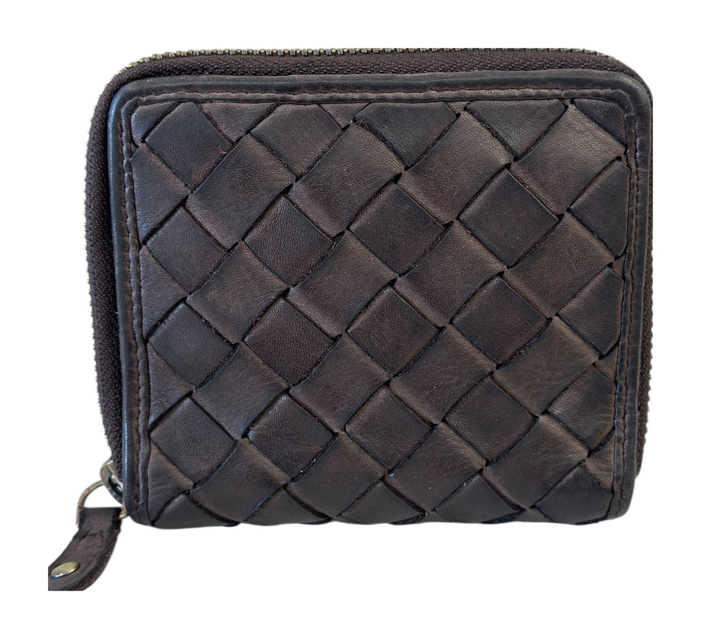 HE032 Dark Brown Woven Zip Wallet