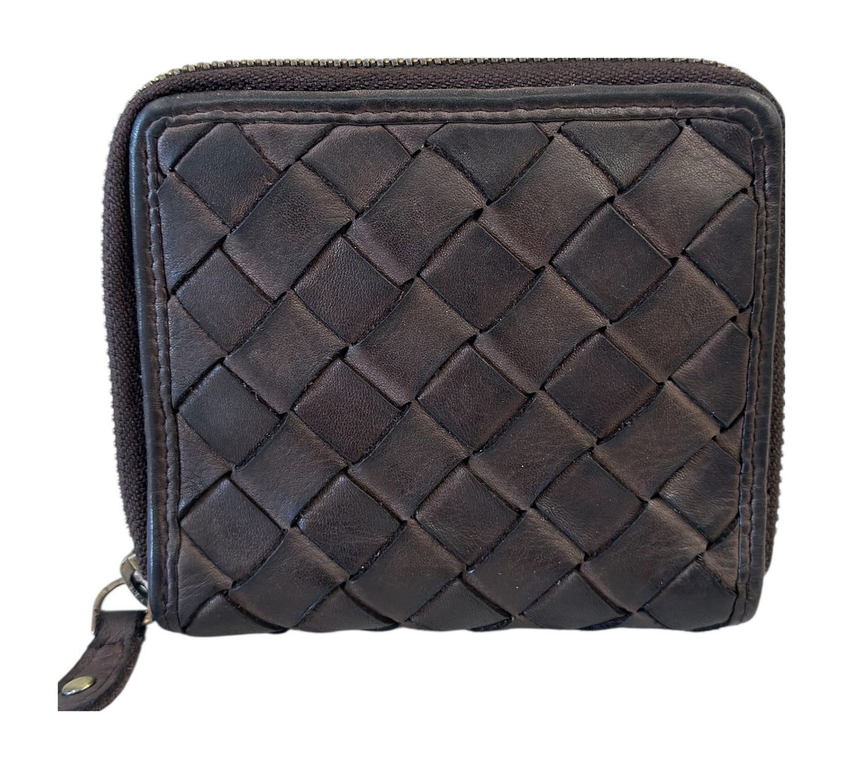 HE032 Dark Brown Woven Zip Wallet