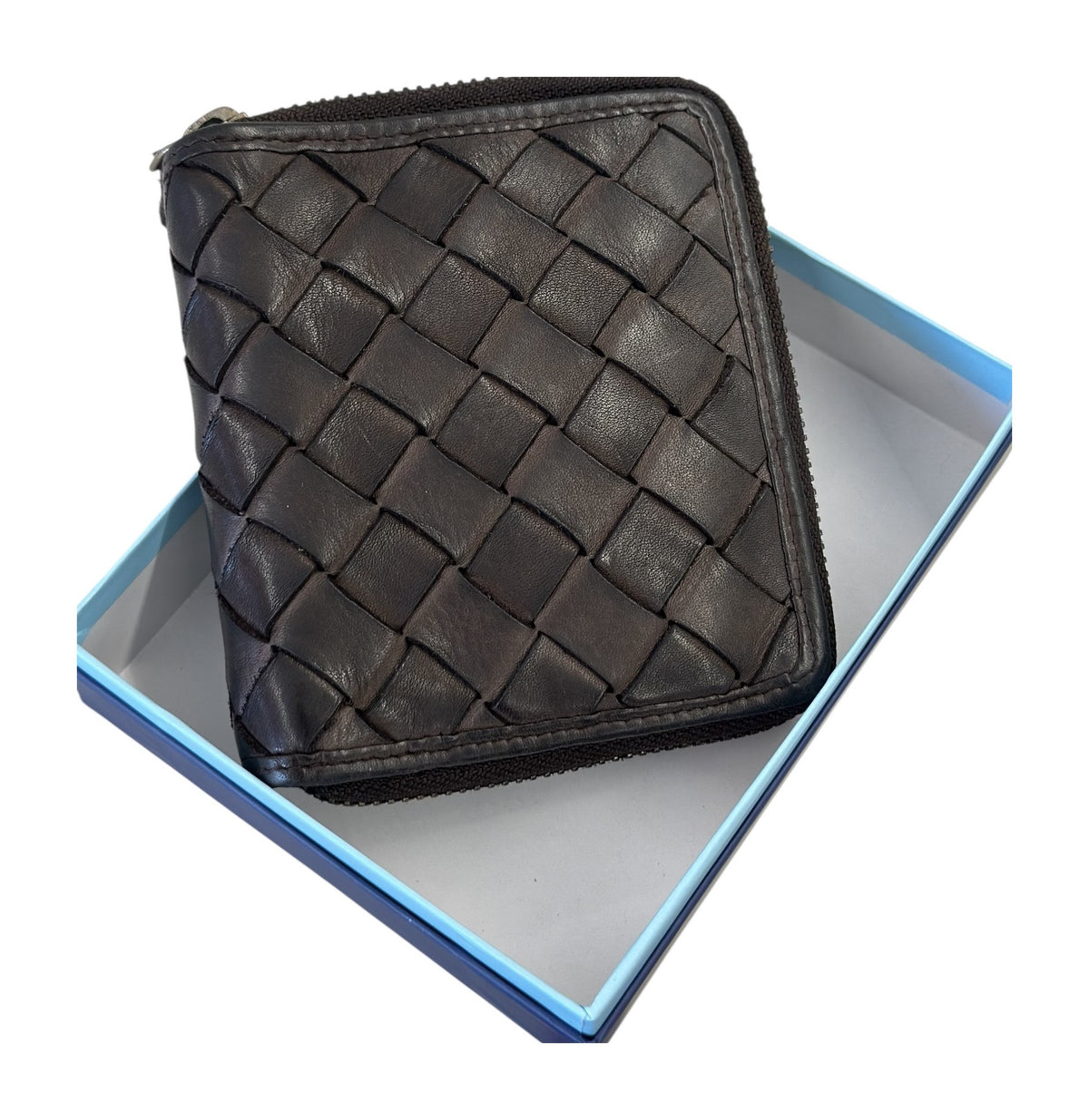 HE032 Dark Brown Woven Zip Wallet