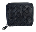 HE033 Black Woven Leather Zip Wallet