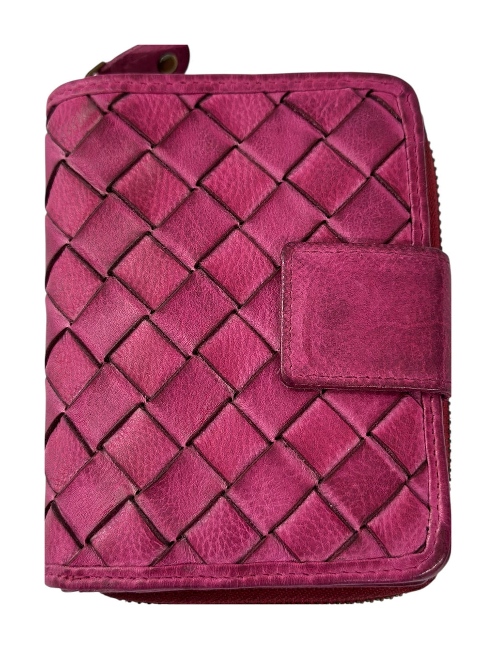 HE036 Fuchsia Woven Leather Snap Wallet