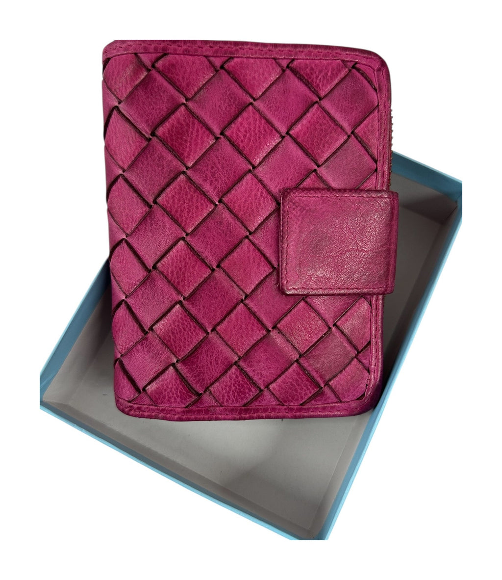 HE036 Fuchsia Woven Leather Snap Wallet