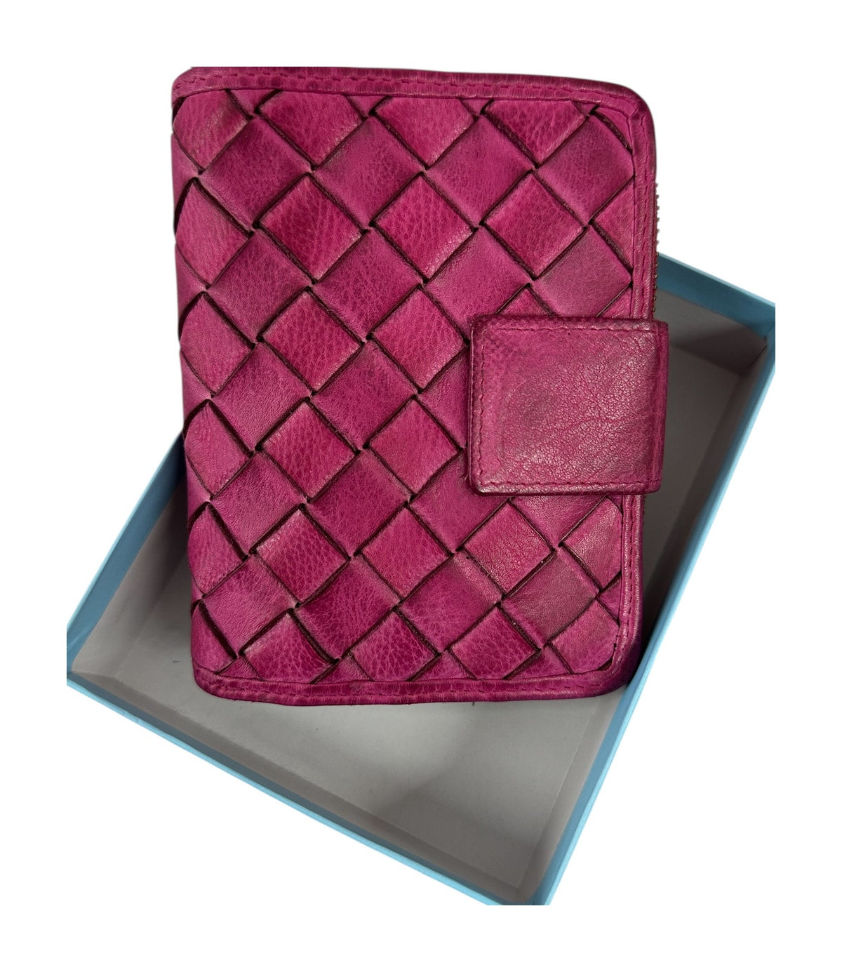 HE036 Fuchsia Woven Leather Snap Wallet
