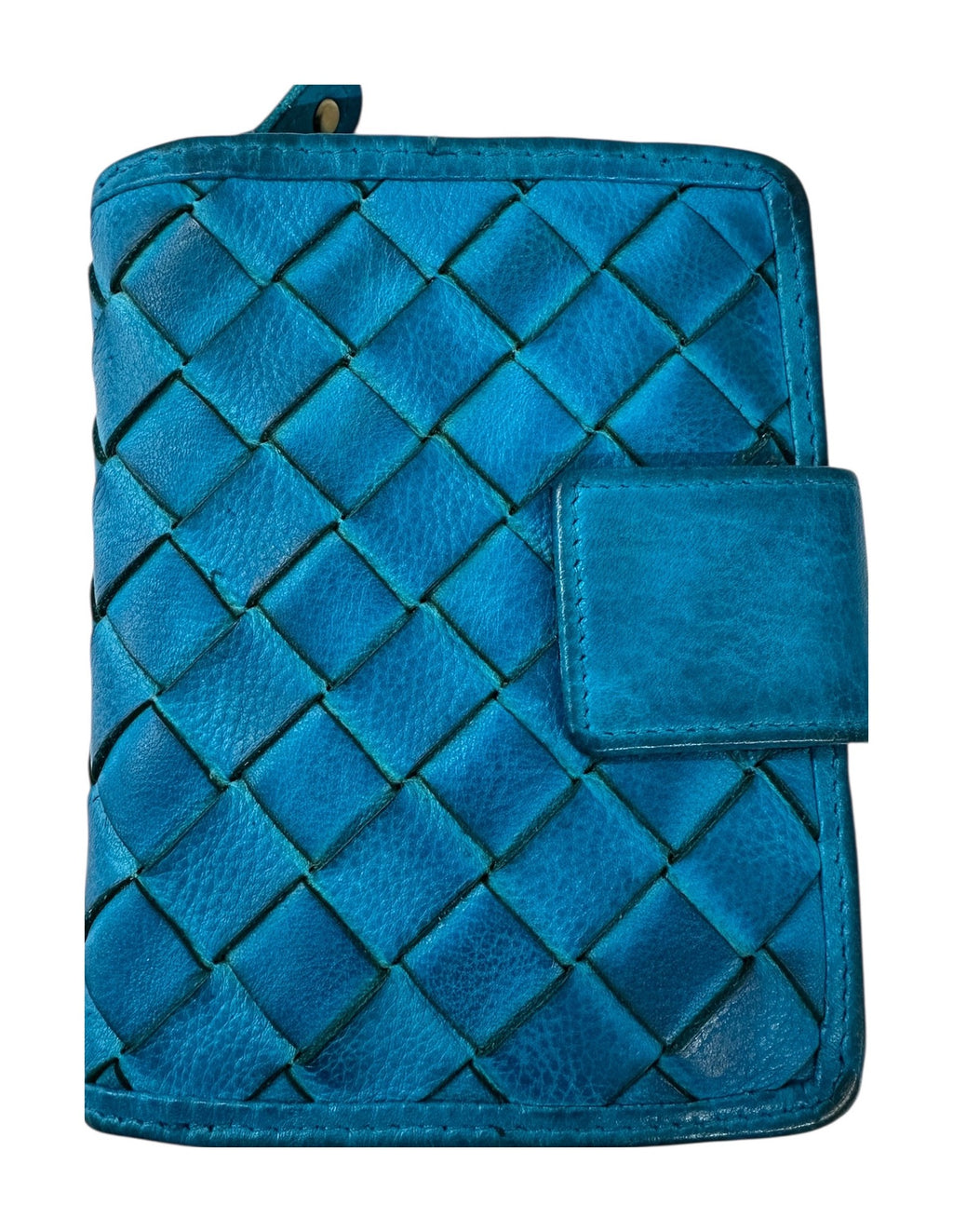 HE037 Turquoise Woven Leather Snap Wallet