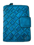 HE037 Turquoise Woven Leather Snap Wallet