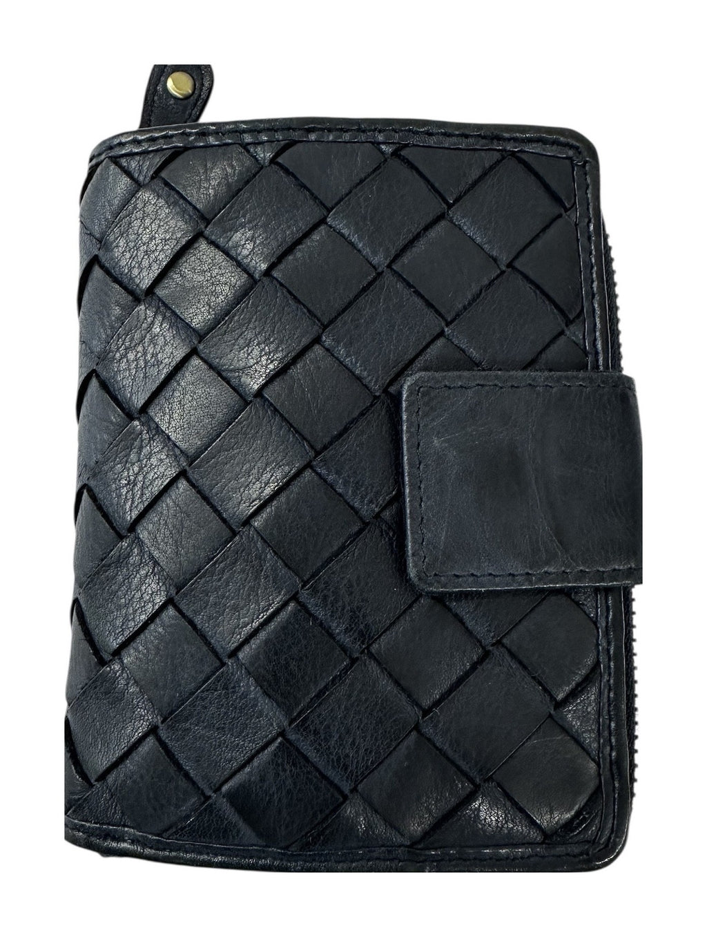HE038 Navy Woven Leather Snap Wallet