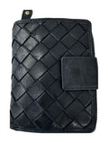HE038 Navy Woven Leather Snap Wallet