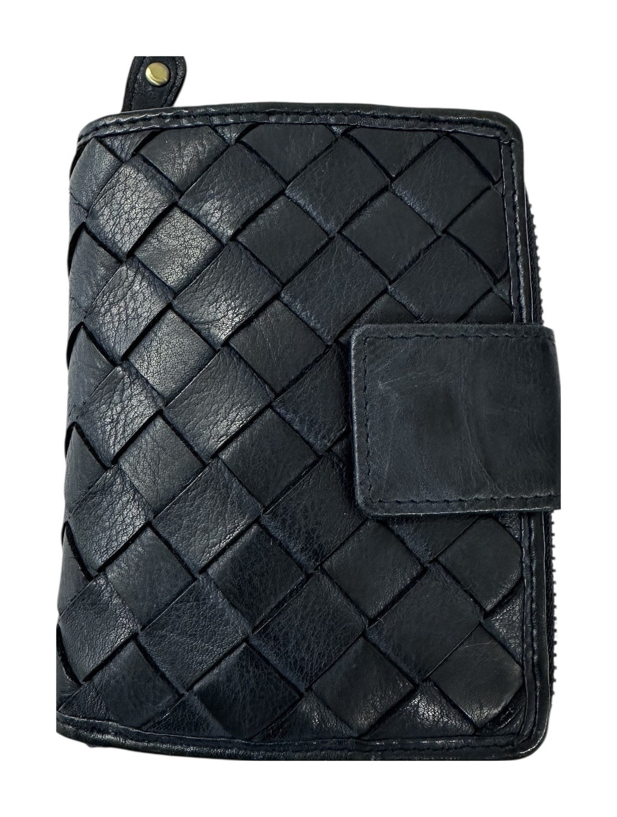 HE038 Navy Woven Leather Snap Wallet