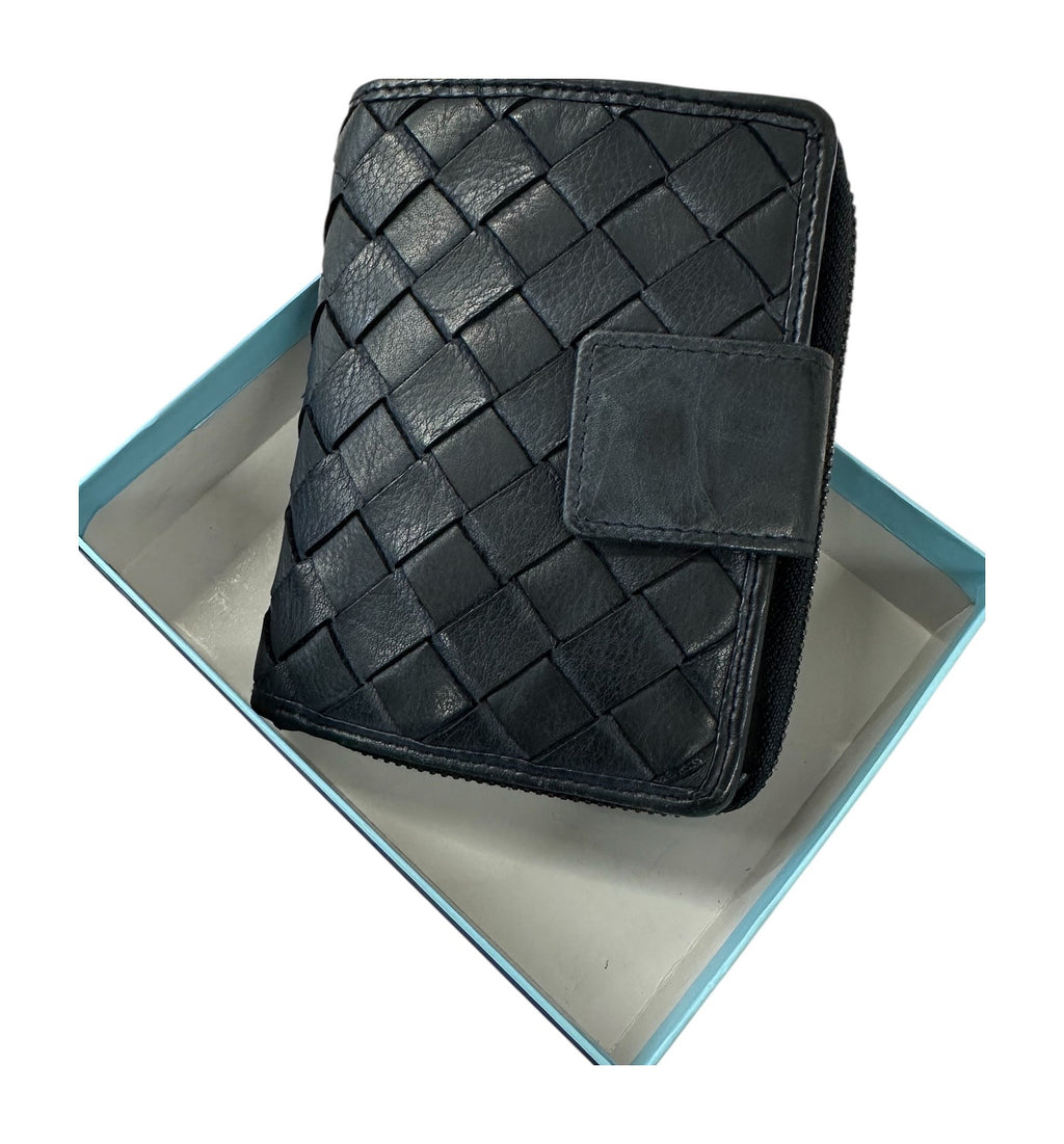 HE038 Navy Woven Leather Snap Wallet