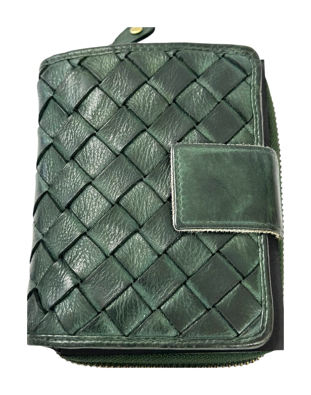 HE039 Forest Green Woven Leather Snap Wallet