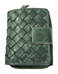 HE039 Forest Green Woven Leather Snap Wallet