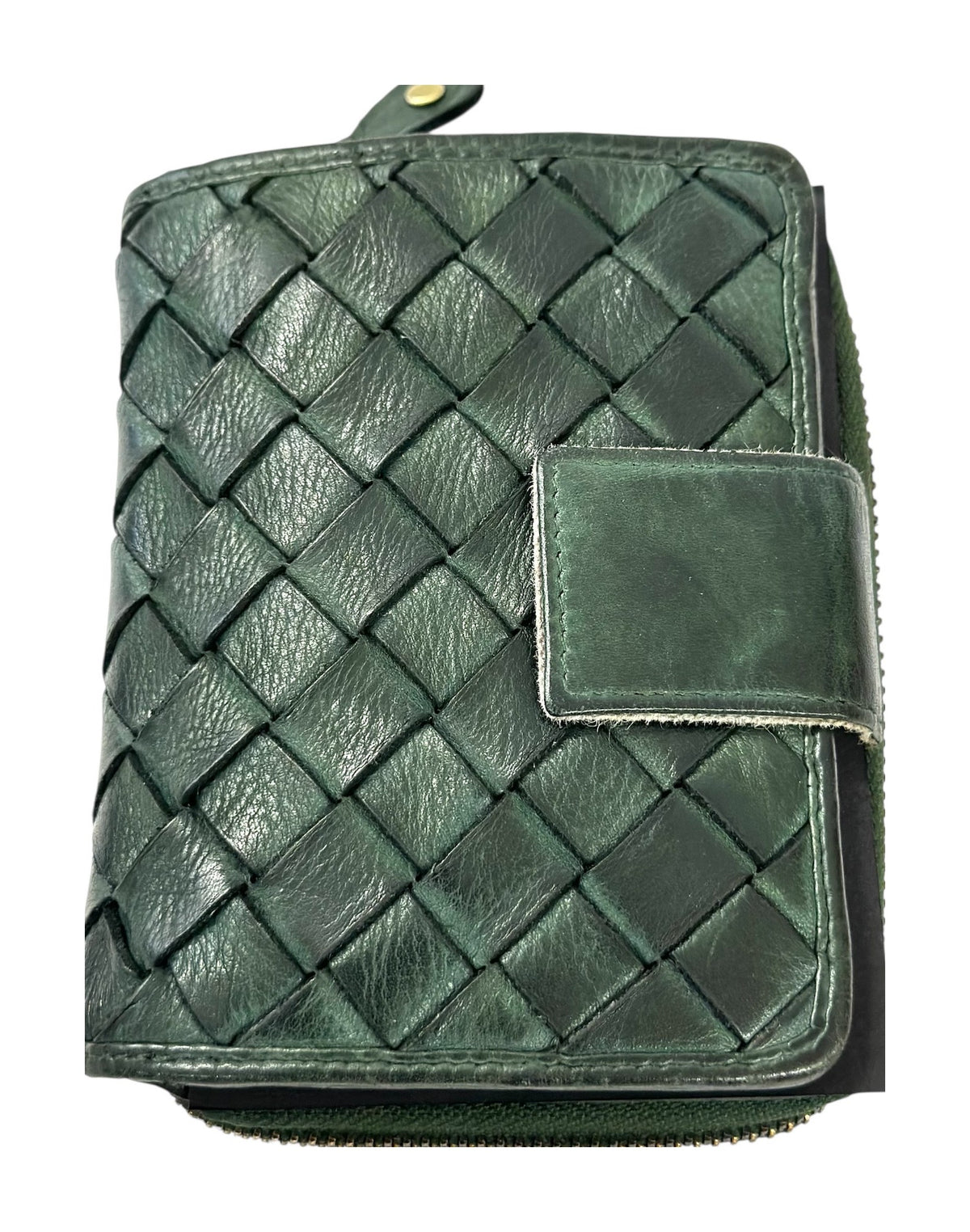 HE039 Forest Green Woven Leather Snap Wallet