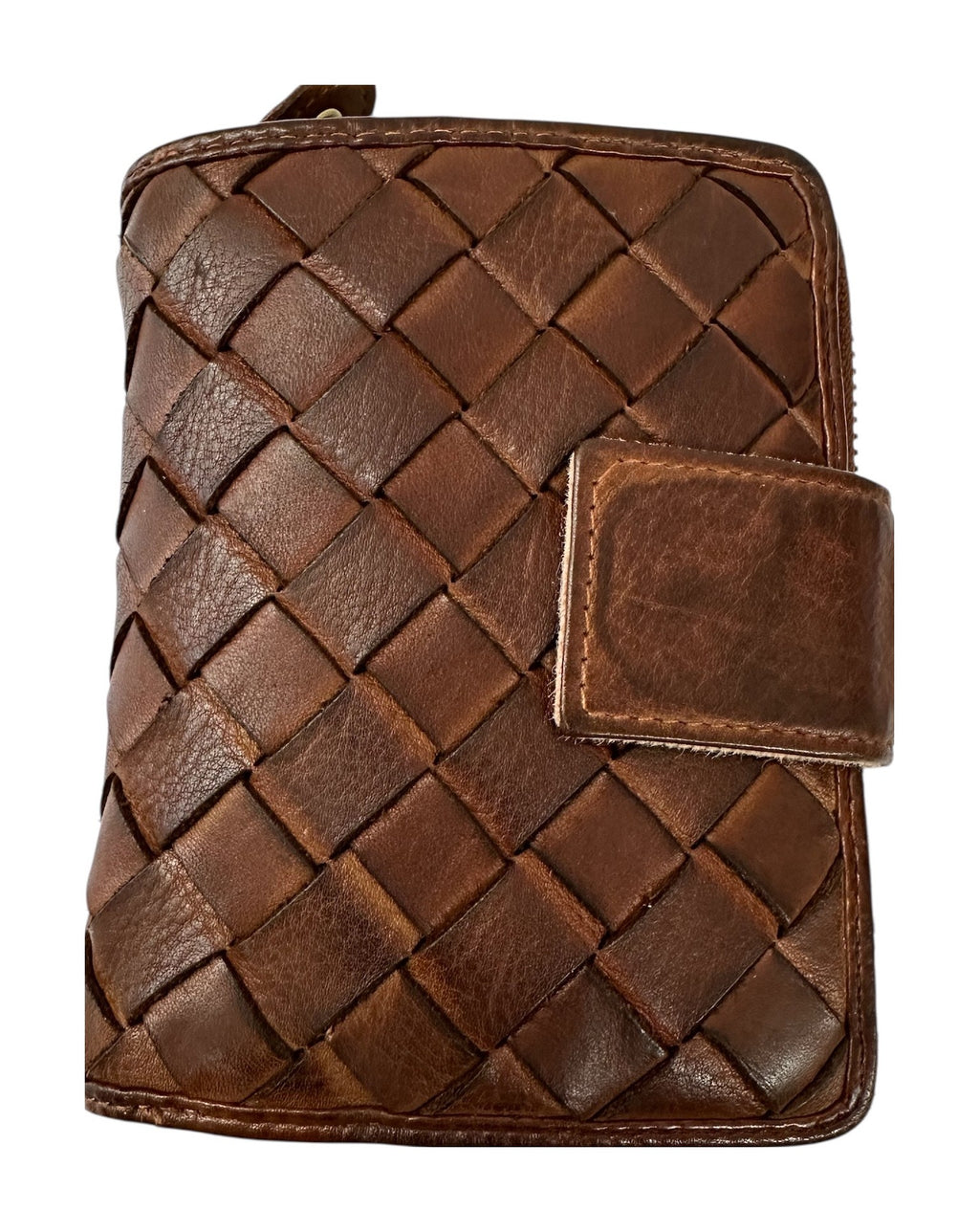 HE040 Brown Woven Leather Snap Wallet