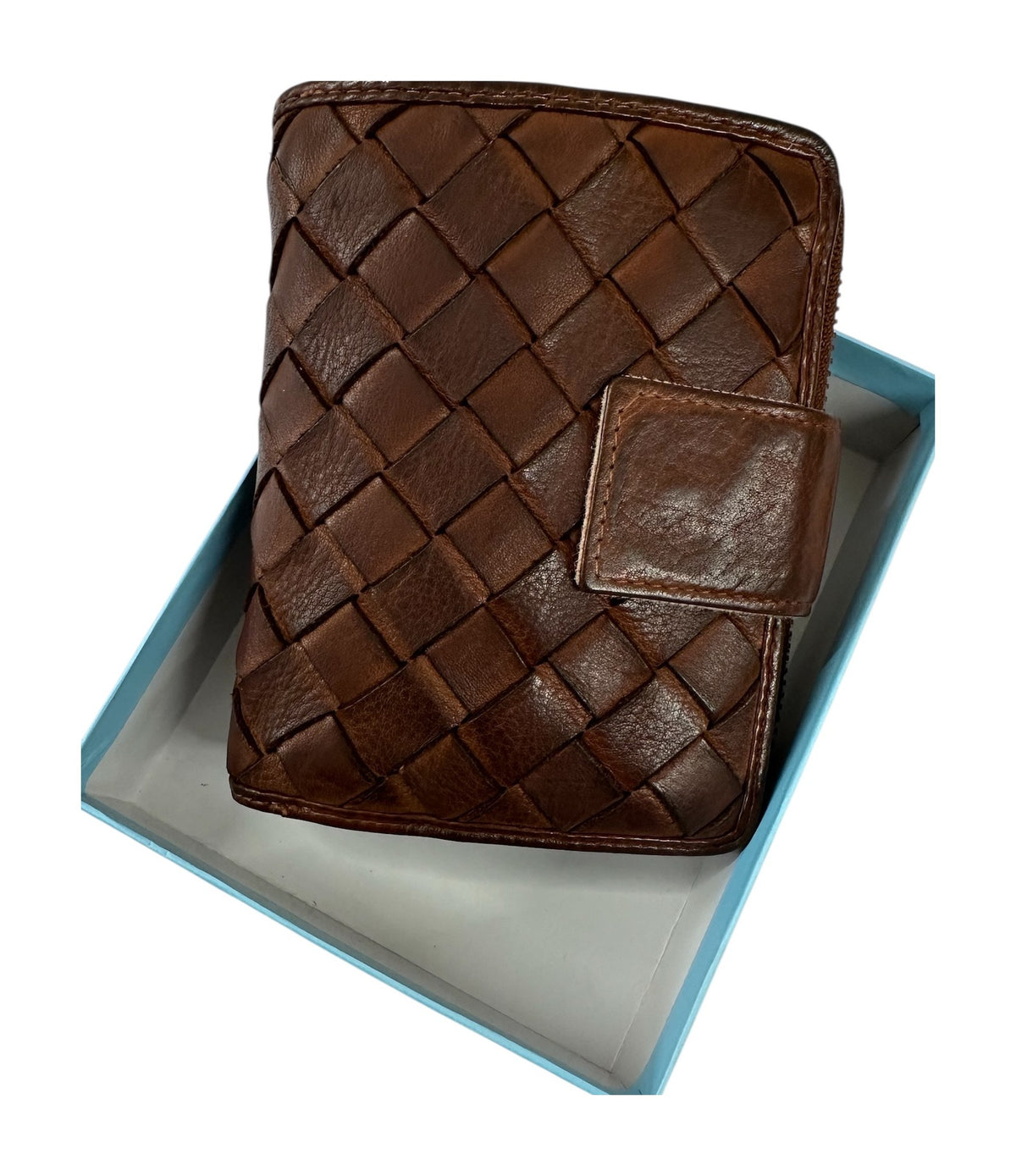 HE040 Brown Woven Leather Snap Wallet