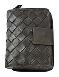 HE041 Dark Brown Woven Leather Snap Wallet