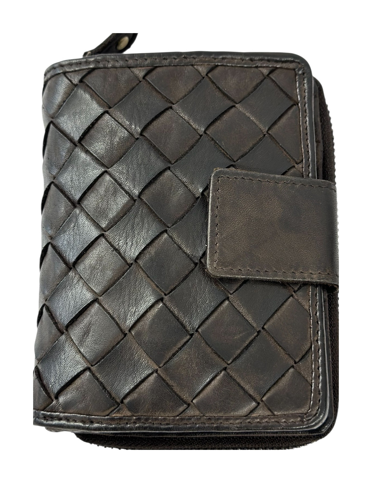 HE041 Dark Brown Woven Leather Snap Wallet