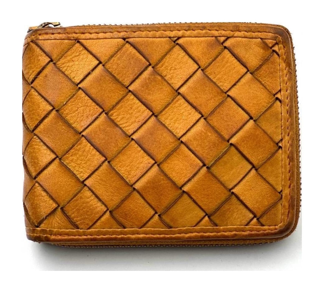 HE043 Mustard Braided Zip Wallet