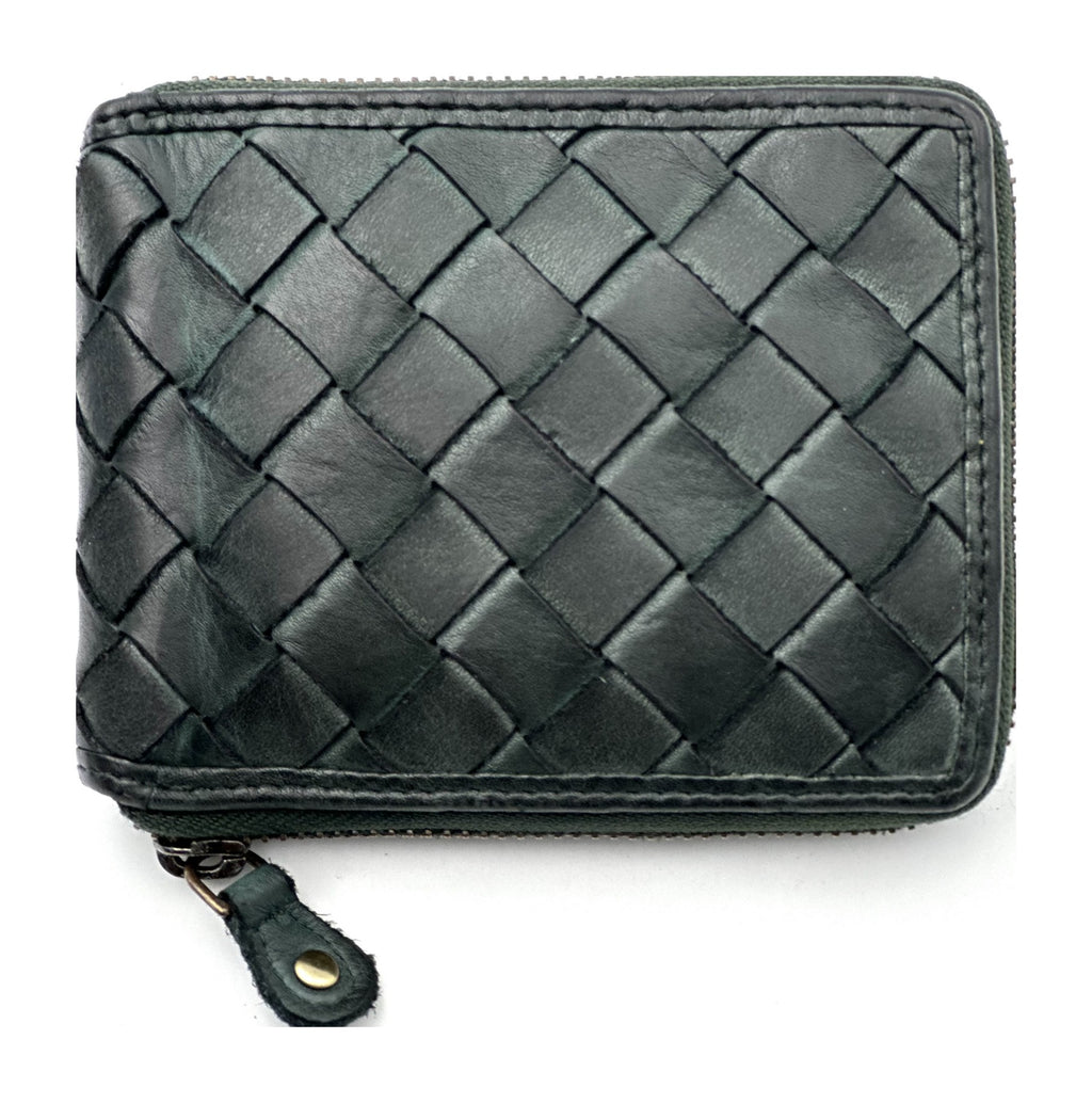 HE044 Forest Green Braided Zip Wallet