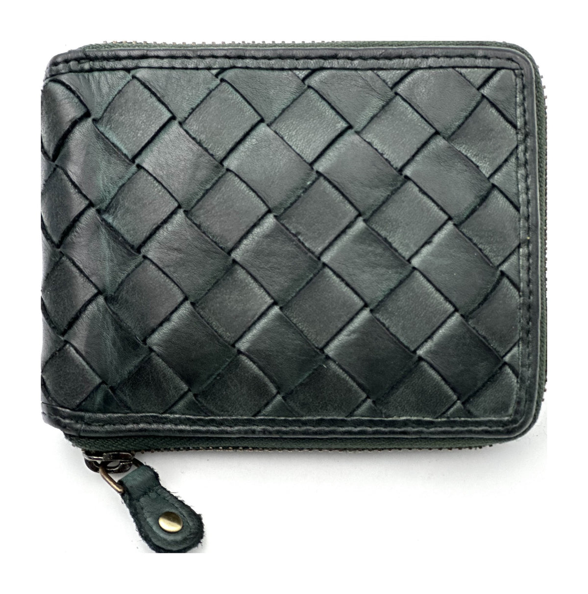 HE044 Forest Green Braided Zip Wallet