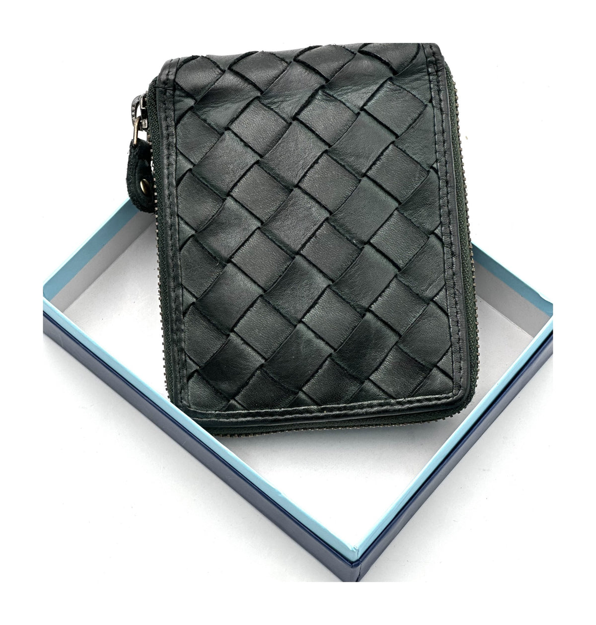 HE044 Forest Green Braided Zip Wallet