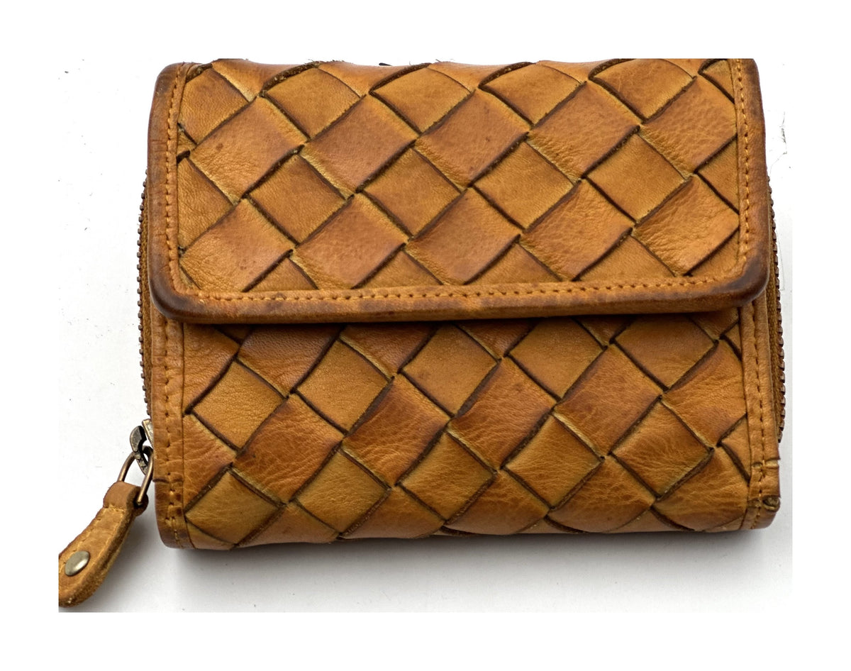 HE046 Mustard Woven Flap Wallet