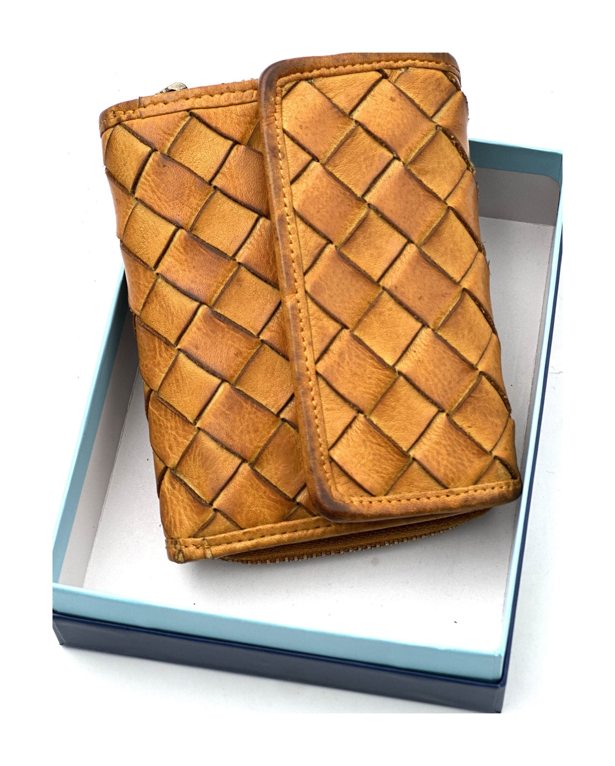 HE046 Mustard Woven Flap Wallet
