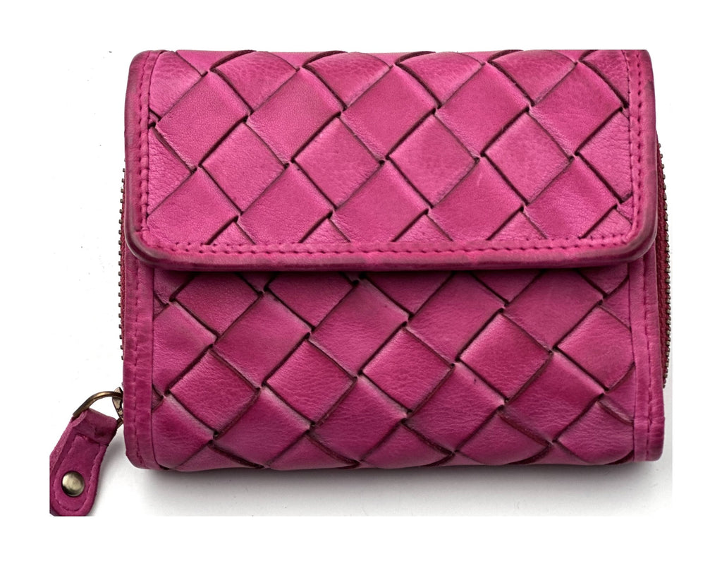 HE048 Fuchsia Woven Flap Wallet