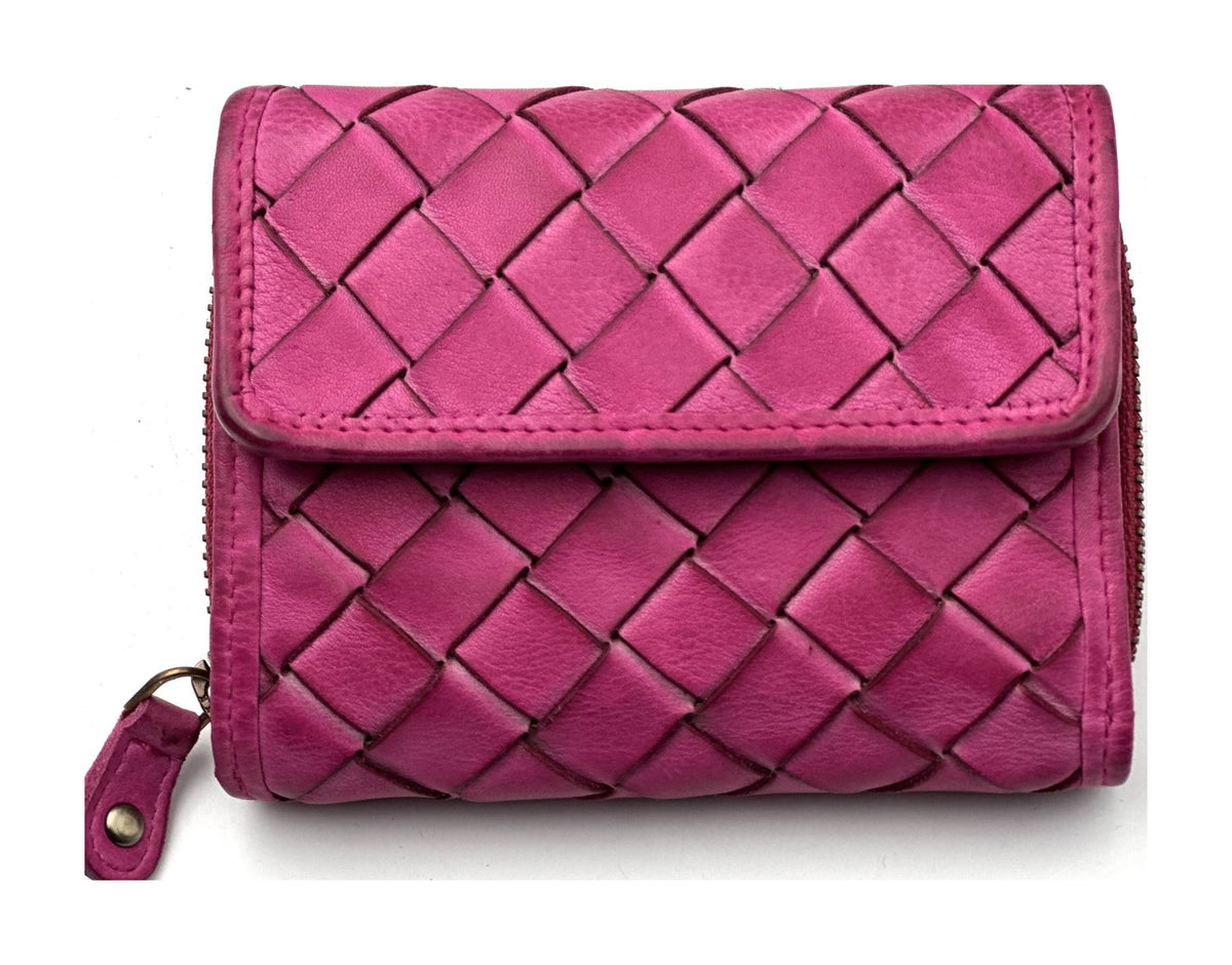 HE048 Fuchsia Woven Flap Wallet