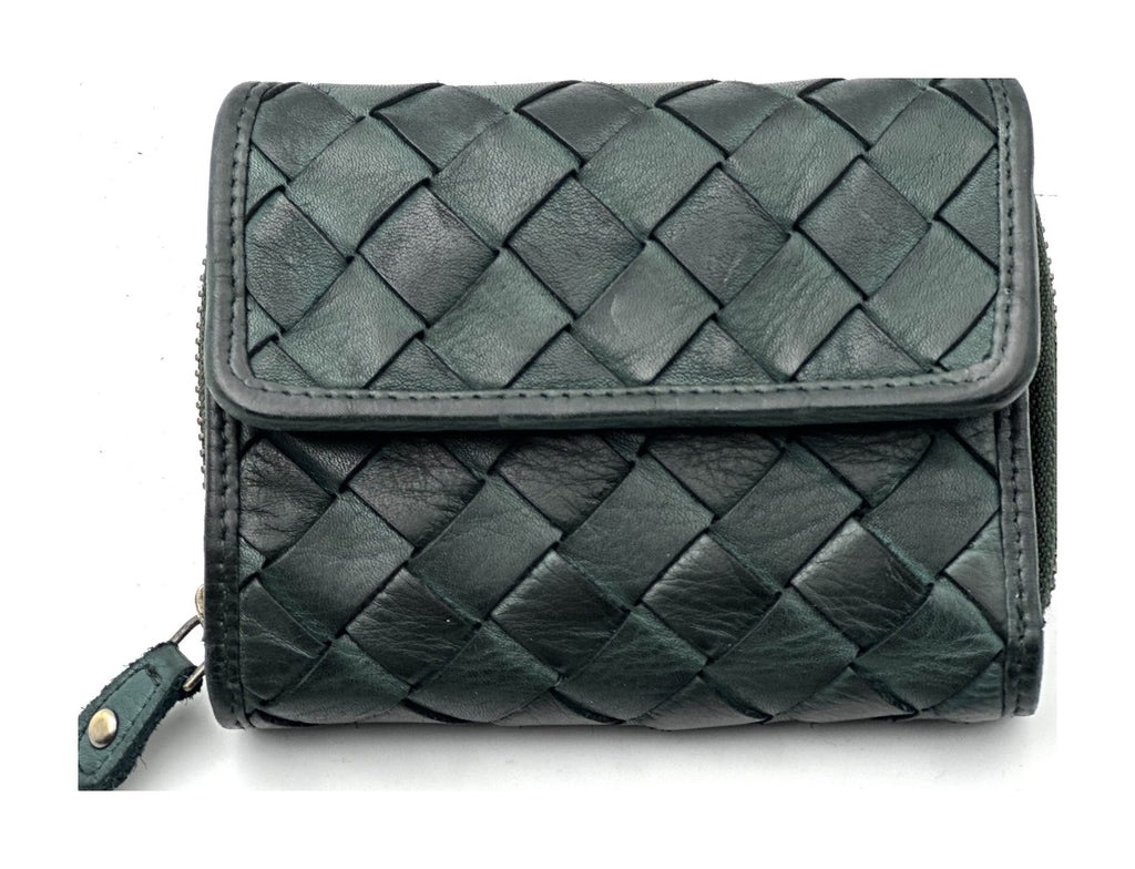 HE052 Forest Green Woven Flap Wallet