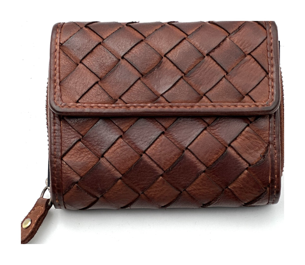 HE053 Brown Woven Flap Wallet