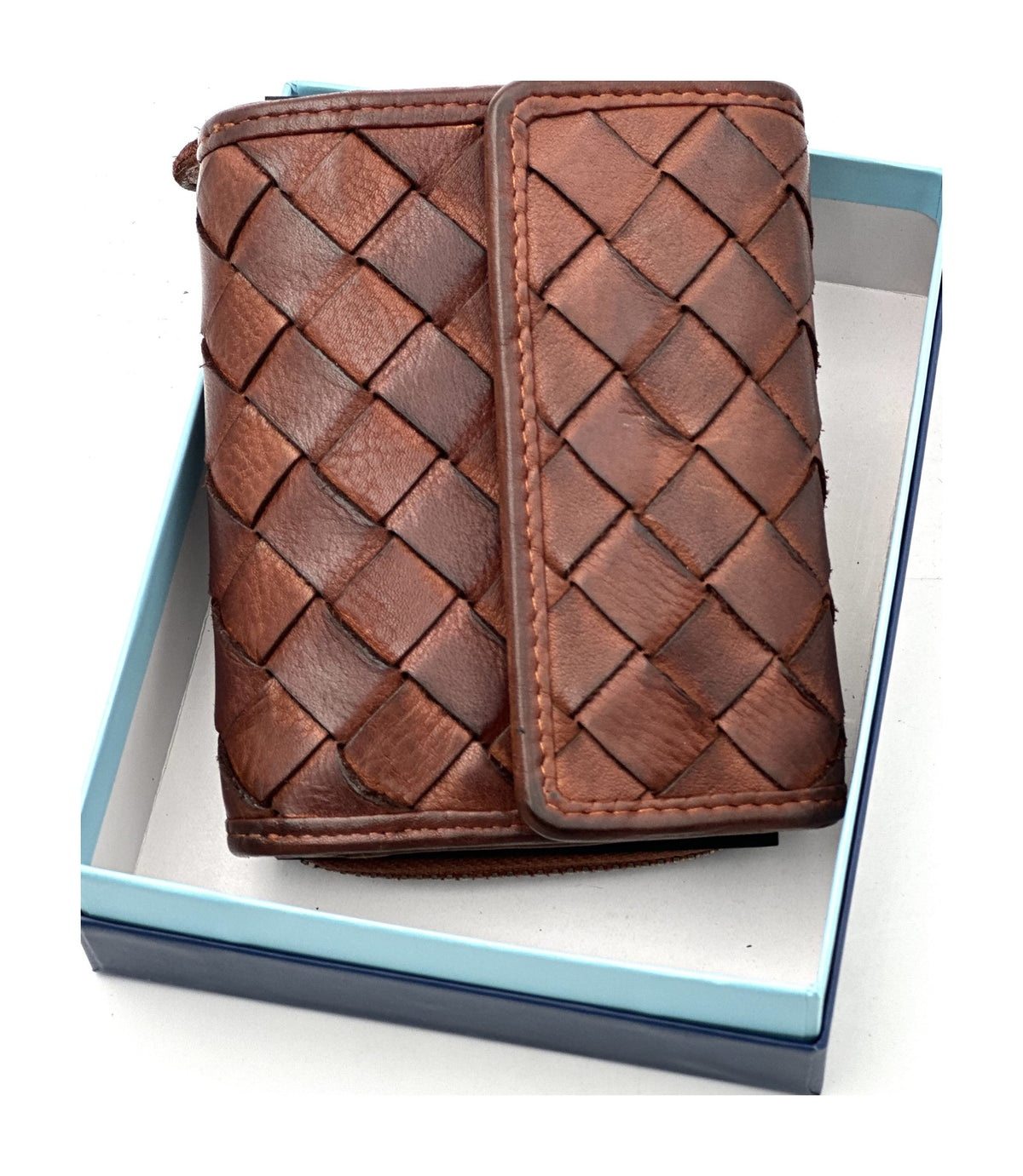 HE053 Brown Woven Flap Wallet