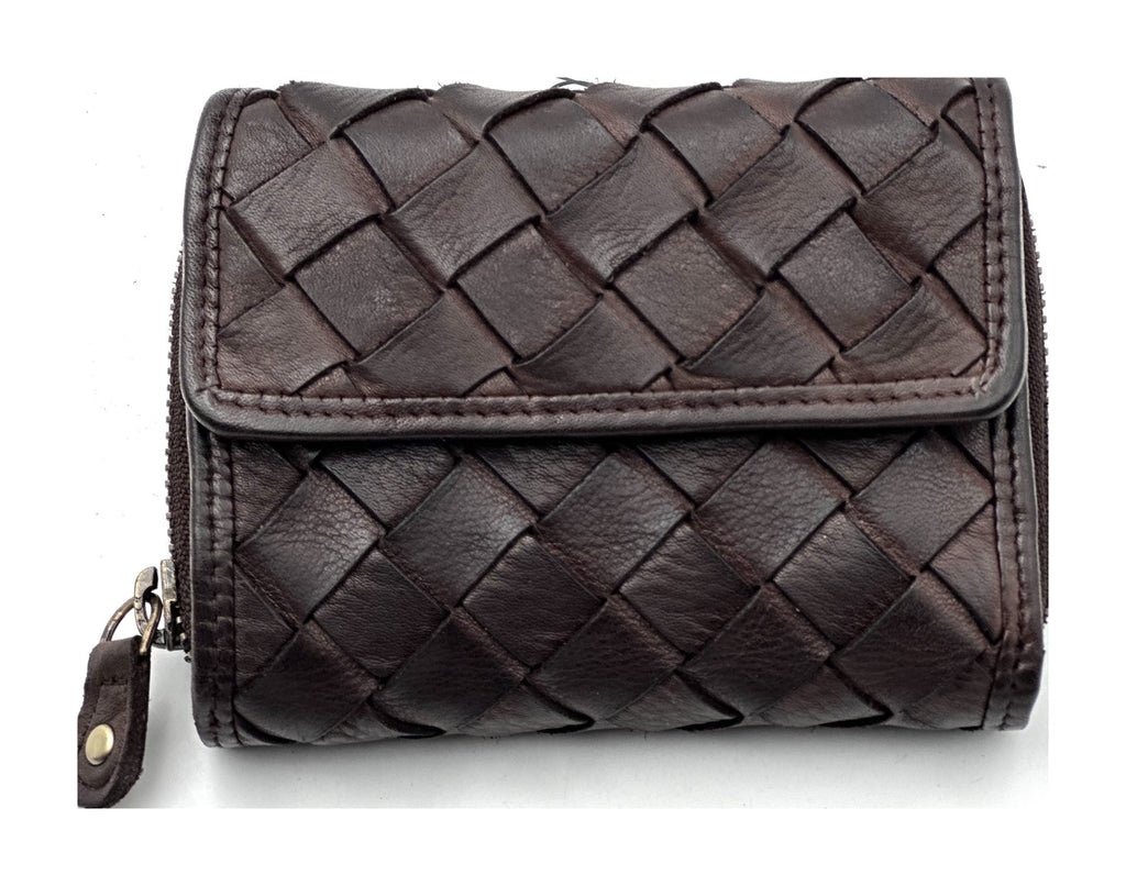 HE054 Dark Brown Woven Flap Wallet