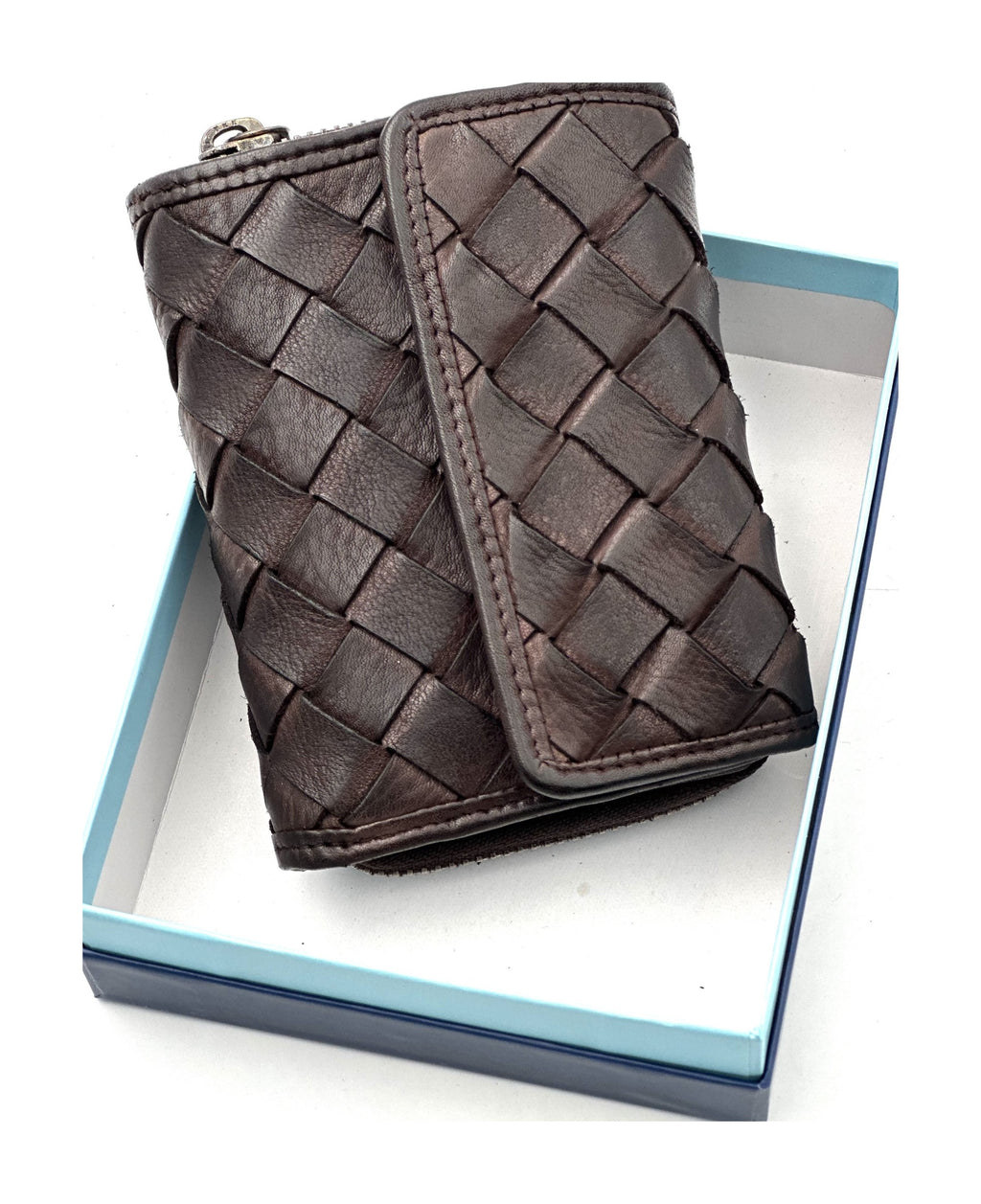 HE054 Dark Brown Woven Flap Wallet