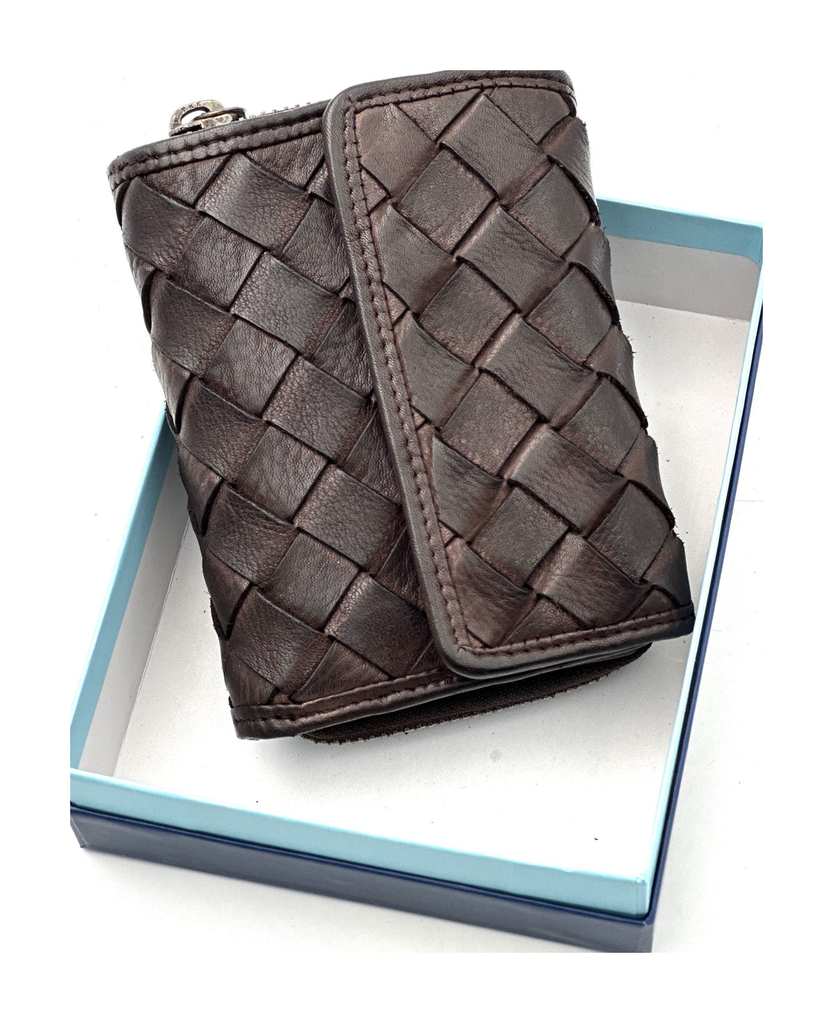 HE054 Dark Brown Woven Flap Wallet