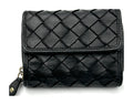 HE055 Black Woven Leather Flap Wallet
